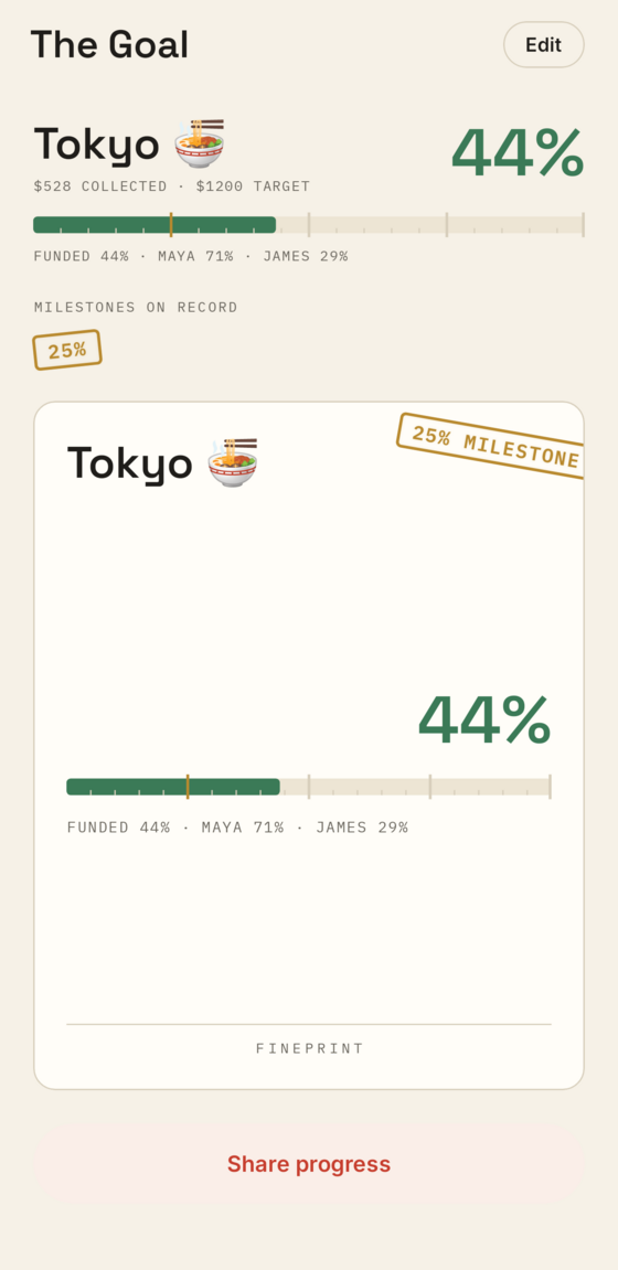 The shared savings goal card
