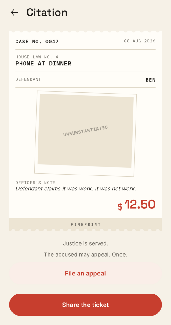 A fine ticket with photo evidence